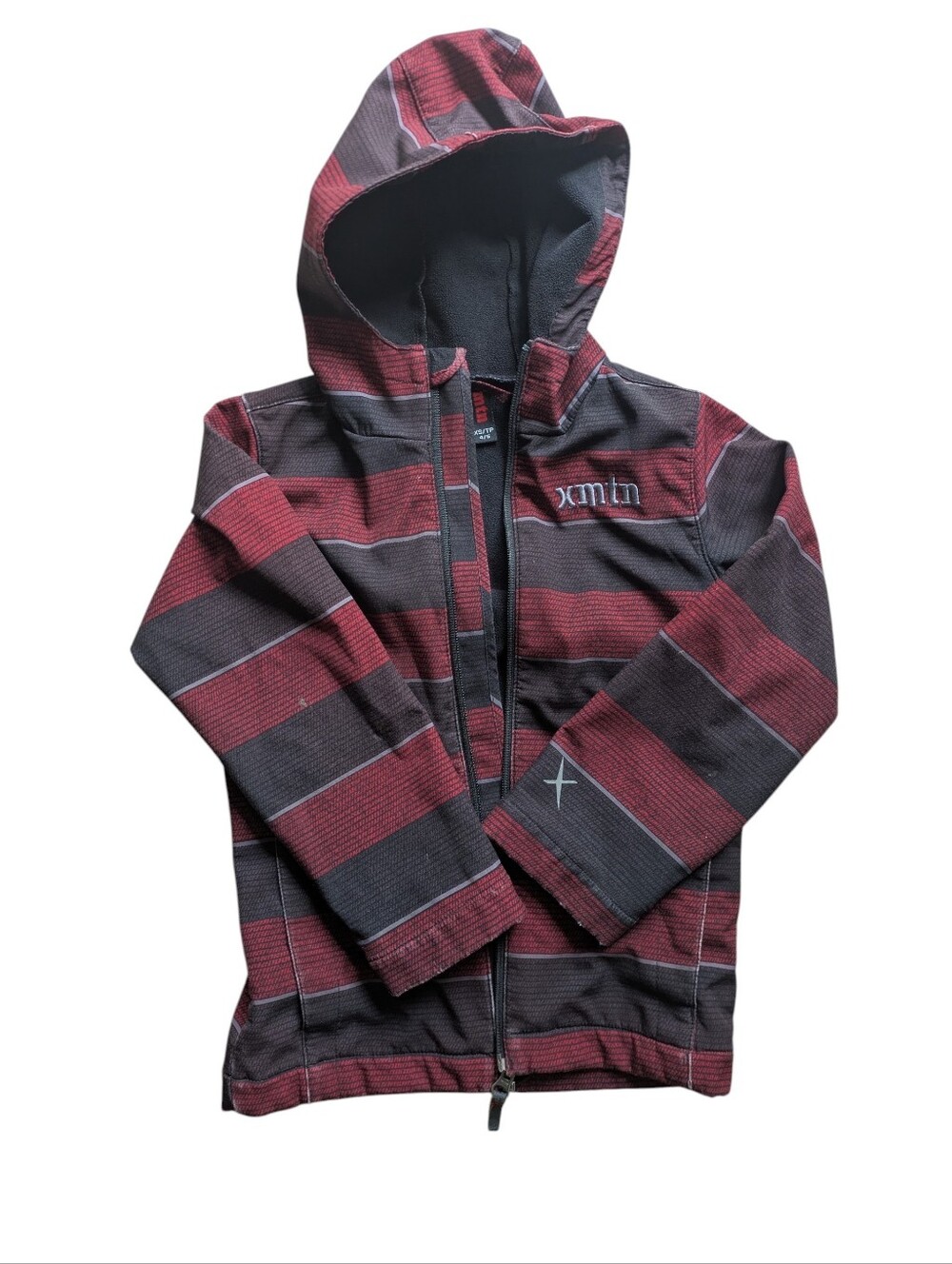 Kids' Hooded Zip Jacket - Maroon & Charcoal Stripe Mid Seasons